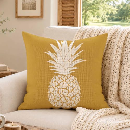 Minimalist Pineapple Throw Pillow Cover, 16x16 Inch Linen Decorative Case