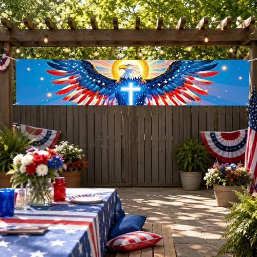 Patriotic Eagle Cross Banner - 118 x 20 Inch for Independence Day