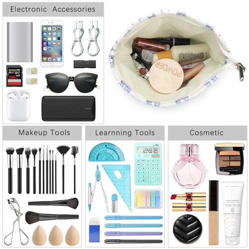 JINSI Corduroy Bow Makeup Bag - Large Travel Cosmetic Pouch & Organizer