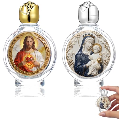 Zivosely 2-Pack Glass Holy Water Bottles with Sacred Icon Prints