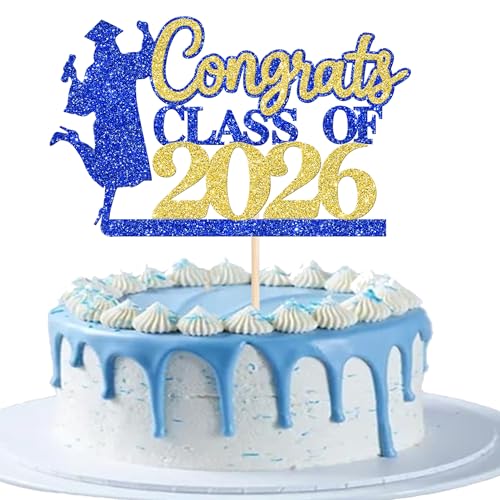 Congrats Grad 2026 Cake Topper Glitter Graduation Party Decoration