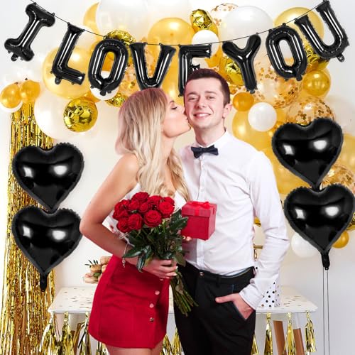 16 Inch I Love You Letter Balloons & Black Heart Balloons Set