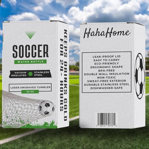 HahaHome Soccer Water Bottle - 20oz Stainless Steel Insulated Tumbler