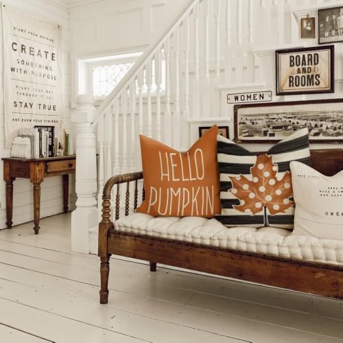 GEEORY 18x18 Fall Pumpkin Striped Pillow Covers - Set of 4