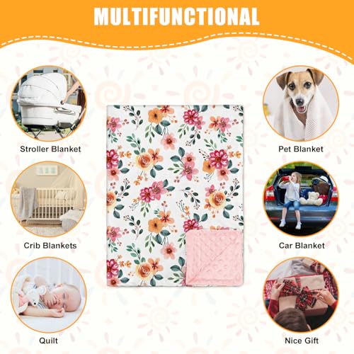 Nialnant Floral Baby Blanket, 30x40 Soft Plush Receiving Blanket for Girls