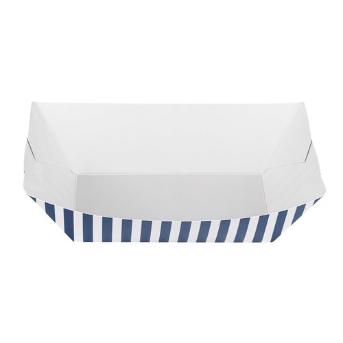 Restaurantware Bio Tek 1 Pound Food Boats 200 Disposable Paper Food Trays - Heavy-Duty Greaseproof Striped Paper Food Boats For Snacks Appetizers Or Treats Use At Parties Or Carnivals