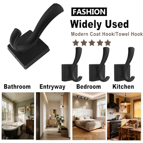 Heavy Duty Black Towel Hooks - 2 Pack Wall Mount for Coats, Towels, and Bags