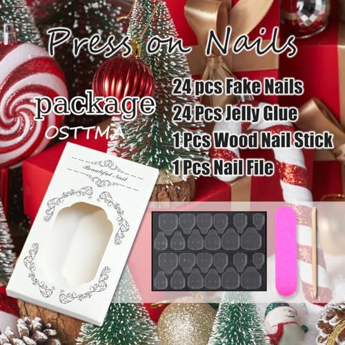 Christmas Press on Nails Almond Red French Tip False Nails