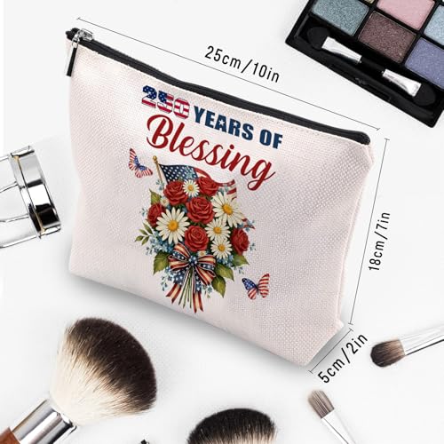 American 250th Anniversary Floral Makeup Bag Canvas Cosmetic Pouch