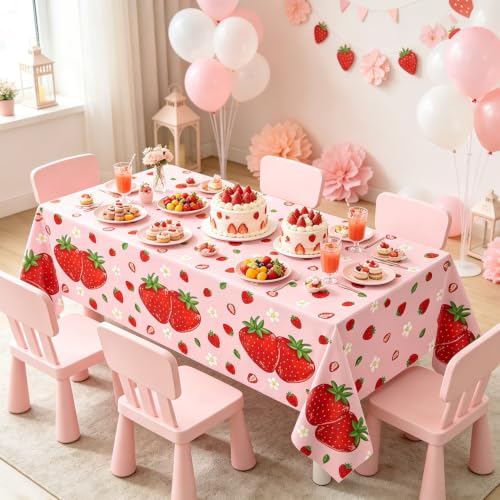 3-Pack Strawberry Tablecloths - Waterproof, 51x86 Inch for Parties
