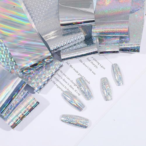 Ymapinc 20 Sheets Laser Holographic Nail Foil Transfer Set for DIY Art