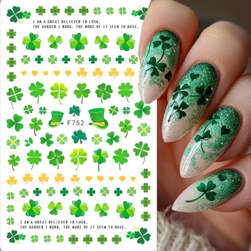 St. Patrick's Day Shamrock Nail Art Stickers 3D Self-Adhesive Lucky Clover Decals 8 Sheets