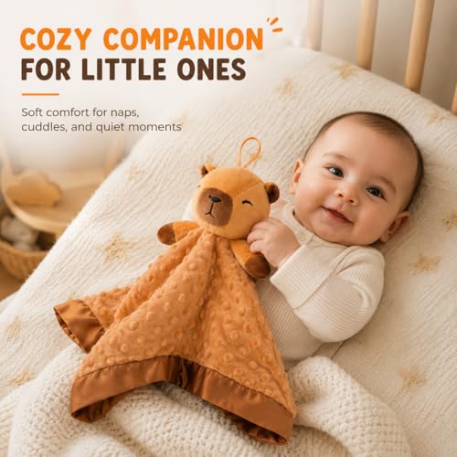 Capybara Baby Security Blanket - 17"x17" Plush Lovey for Infants