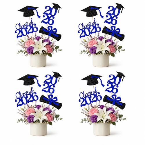 2026 Graduation Table Decorations - 16Pcs Blue Glitter Centerpieces
