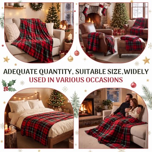 Christmas Plaid Throw Blankets Bulk Set - Red and Green, 50x60 Inches