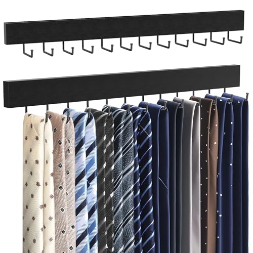 HOMEBROS Wall Mount Tie Rack, Wooden Closet Tie Hanger with 24 Swivel Hooks