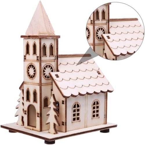 BESPORTBLE Christmas Village House - LED Light-Up Rustic Church Ornament | Beige Winter Decoration