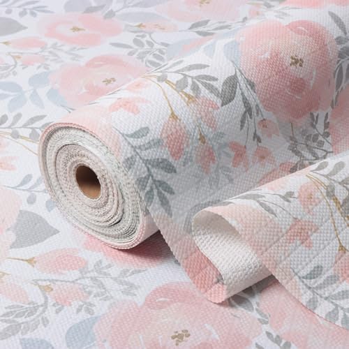Amiitay Non-Slip Shelf Liner - 12" x 118" Pink Peony Floral Kitchen Liner