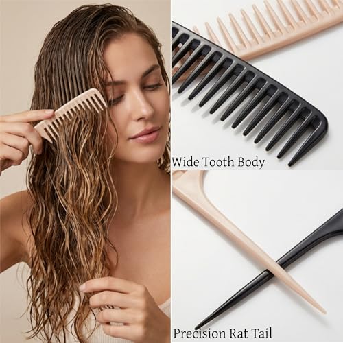 Viviyoo 6 Pack Wide Tooth Rat Tail Comb Set for Curly Hair & Styling