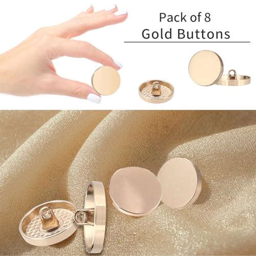 Premium Gold Metal Buttons Set - 0.6 inches, 8-Piece for Clothing