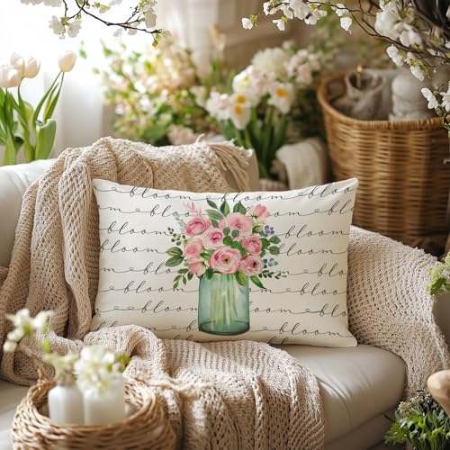 AACORS Spring Lumbar Pillow Cover 12x20 - Floral Farmhouse Decor