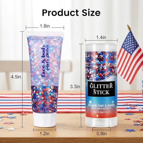 Patriotic Face and Body Glitter Tattoos 2-Piece Set for 4th of July