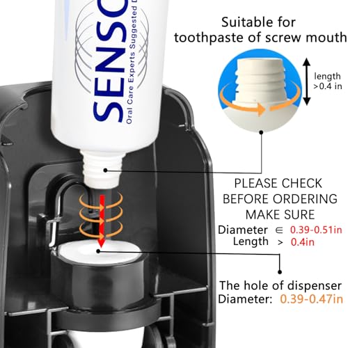 Black Toothbrush Holder & Automatic Toothpaste Dispenser Set, Hands-Free Bathroom Organizer