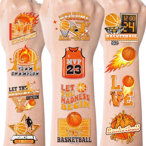 INCOK Basketball Temporary Tattoos - 8 Sheets & 200+ Party Favors