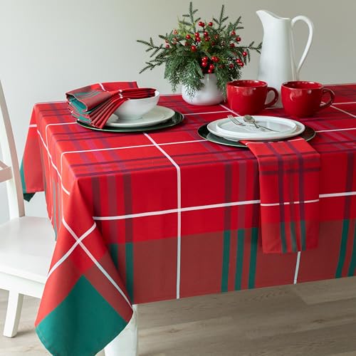 Holiday Plaid Tablecloth - Red 84 x 60 Inches Rectangular - Benson Mills Bristol