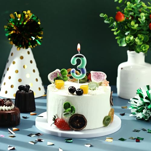 Conelist Number 3 Green Giant Birthday Candles Cake Topper, Party Decor