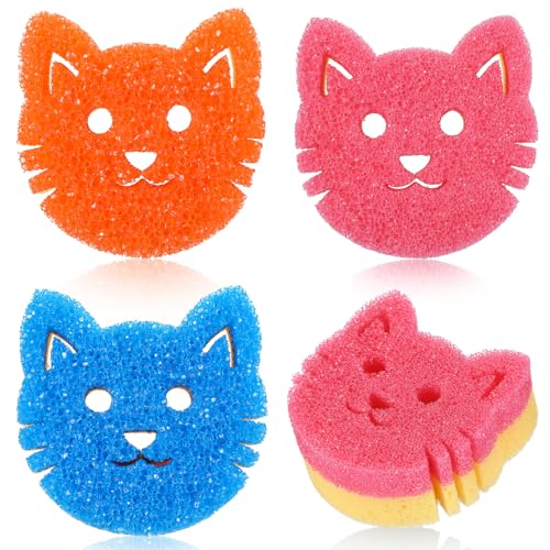 FillTouch Cat Scrub Sponges - 3 Pack, Non-Scratch, Dual-Sided