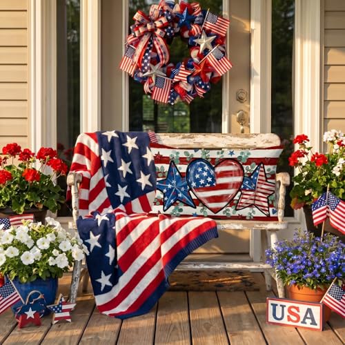 4th of July Throw Pillow Cover 12x20 Inch Patriotic Farmhouse Decor