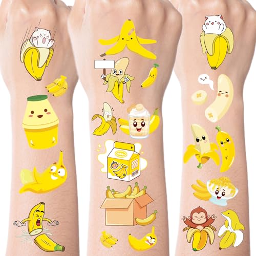 Cute Banana Temporary Tattoos for Kids Birthday Party Favors 8 Sheets