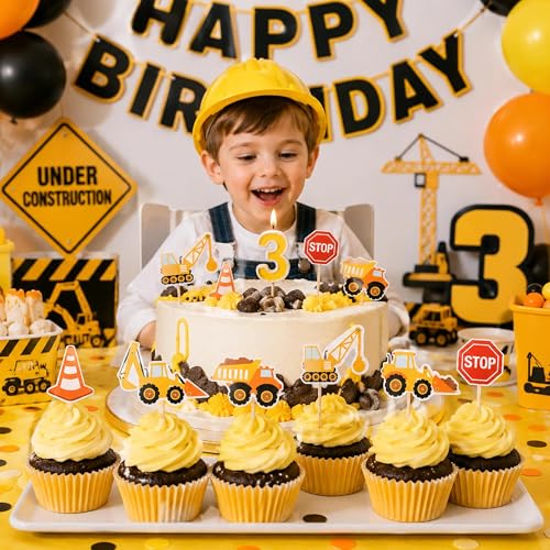 24 Pcs Construction Cupcake Toppers - Excavator & Truck Decorations