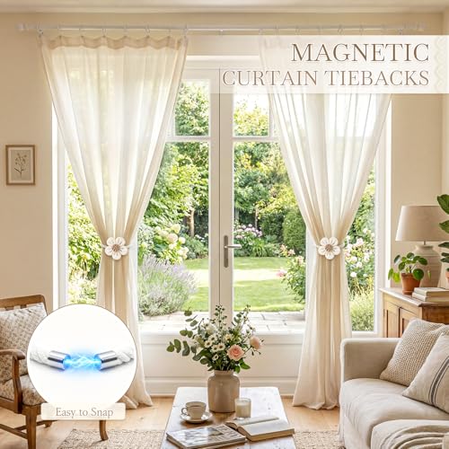 Cream Magnetic Curtain Tiebacks - 2 Pcs Boho Holdbacks