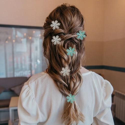 Snowflake Rhinestone Hair Clips 6 PCS Blue Silver Holiday Hairpins