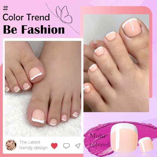 French Tip Press on Toenails - 168pc Short Square Fake Toe Nails Nude