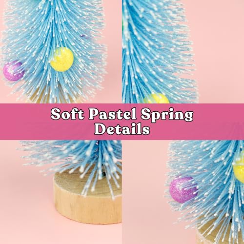 Needzo Blue Easter Bottle Brush Trees with Sparkly Eggs - 8 Inch 3-Pack
