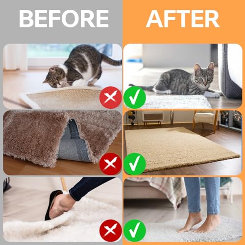 12 Pcs Non-Slip Rug Gripper Tape for Hardwood Floors - Reusable & Washable