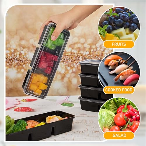 Hushee 17 oz 3-Compartment Disposable Meal Prep Containers - Black, 5 Pack