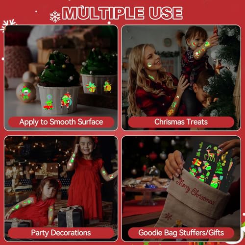 CHAWONER Luminous Christmas Temporary Tattoos for Kids, 120 Pcs Glow in the Dark Party Favors