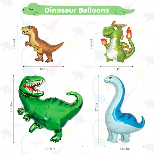 Dinosaur 4th Birthday Party Decorations Set with Balloons & Banner