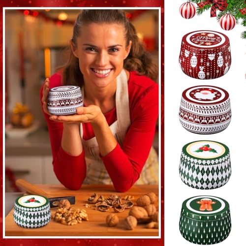 Gingerbread Man Metal Cookie Tins with Lids - 8 oz, Pack of 12, Christmas Themes