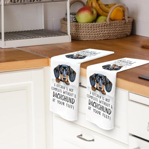 Funny Dachshund Kitchen Towels Waffle Weave Soft Dishcloths