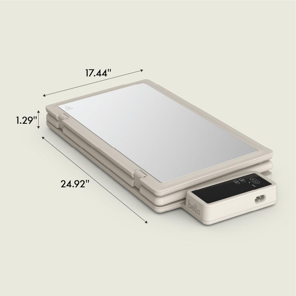 Bella Fold & Store Warming Tray - Adjustable Temperature & Timer, 24.8” to 8.3” Wide, Auto Shutoff, Stainless Steel, Oatmilk
