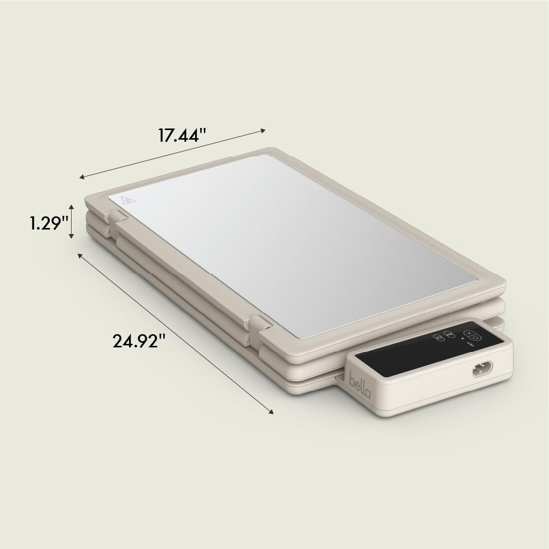 Bella Fold & Store Warming Tray - Adjustable Temperature & Timer, 24.8” to 8.3” Wide, Auto Shutoff, Stainless Steel, Oatmilk