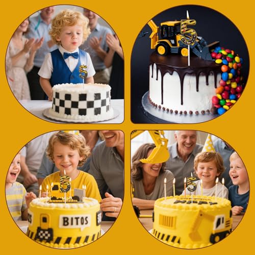 Construction Birthday Number 5 Candle - Yellow & Black Stripes