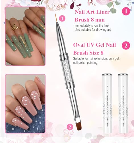 Thrymme Dual-Head Builder Gel Nail Brushes Set 2 Pcs with Rhinestone Handle
