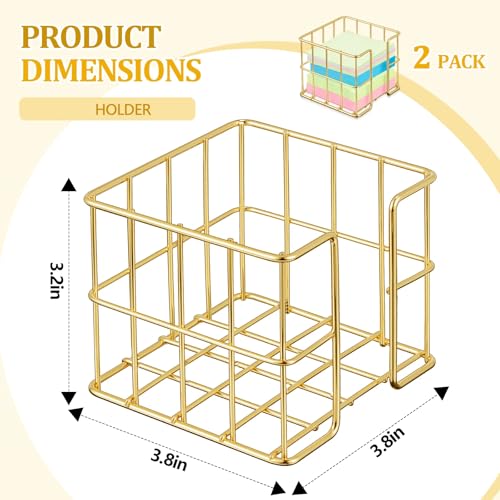 Gold Metal Sticky Note Holder Set - 2 Pcs Memo Cube Dispenser