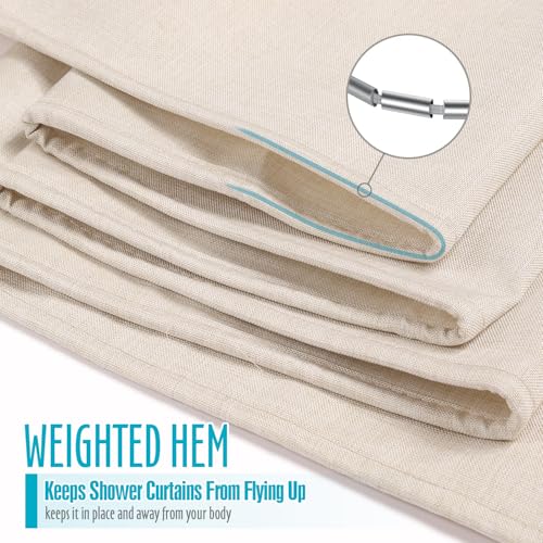 Linen Textured Shower Curtain 72x72 - Boho Farmhouse Beige Bathroom Set